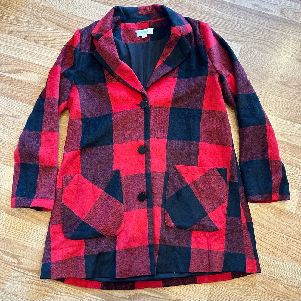 Peach Love buffalo plaid coat